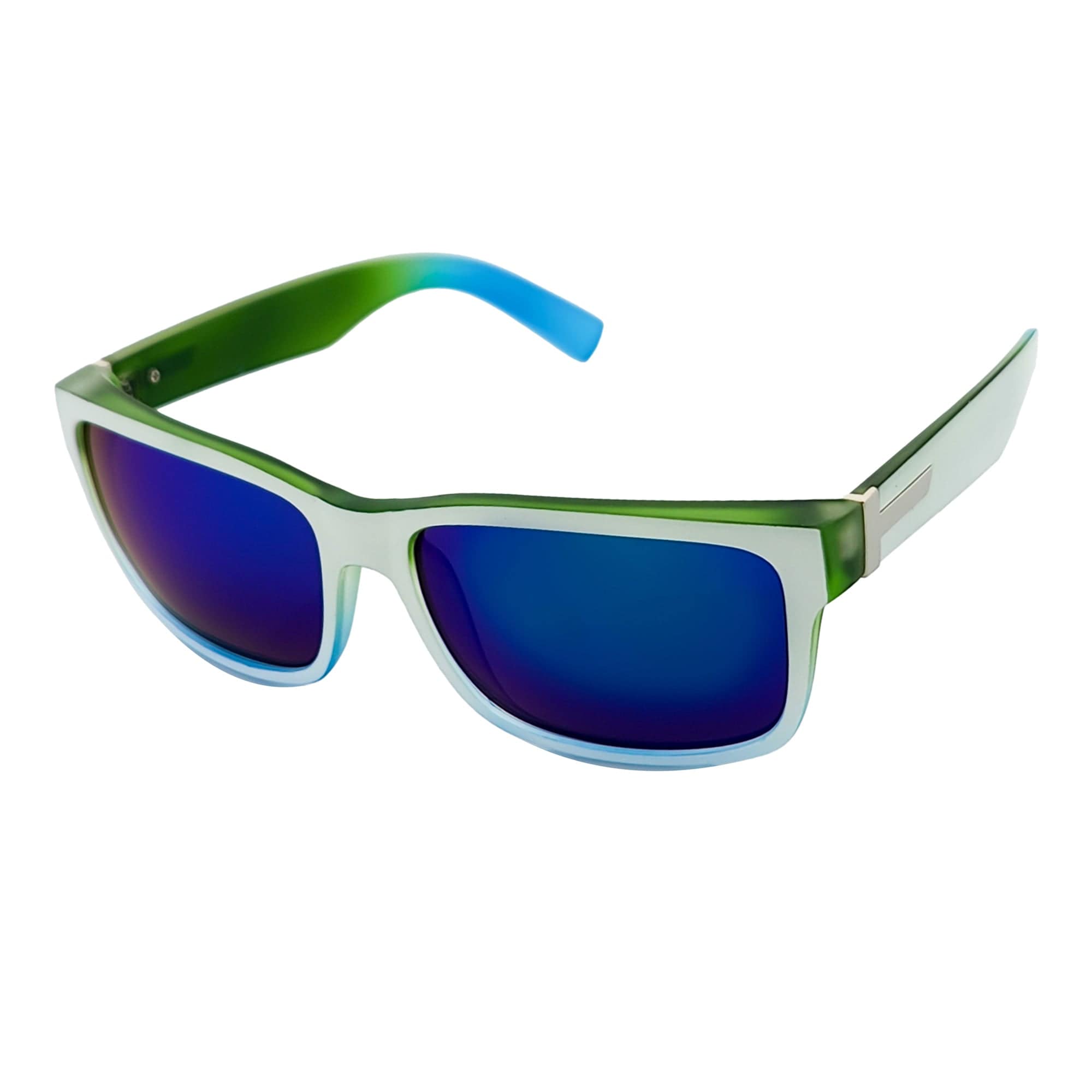 ENZO - Modern Sports Thick Square Sunglasses White - Green Blue Mirror