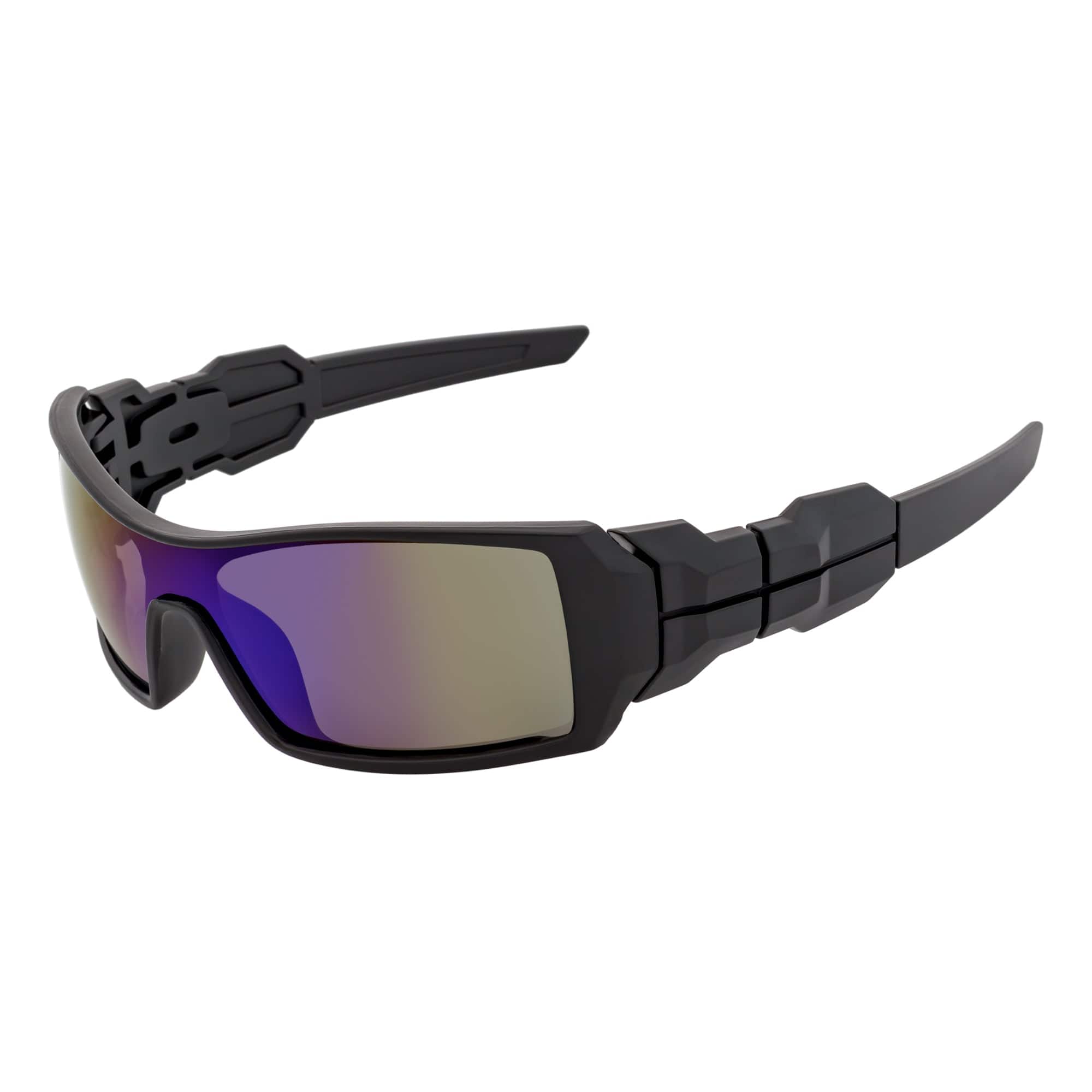 FUEL - Modern Sports Wraparound Single Lens Sunglasses Matte Black Blue Mirror