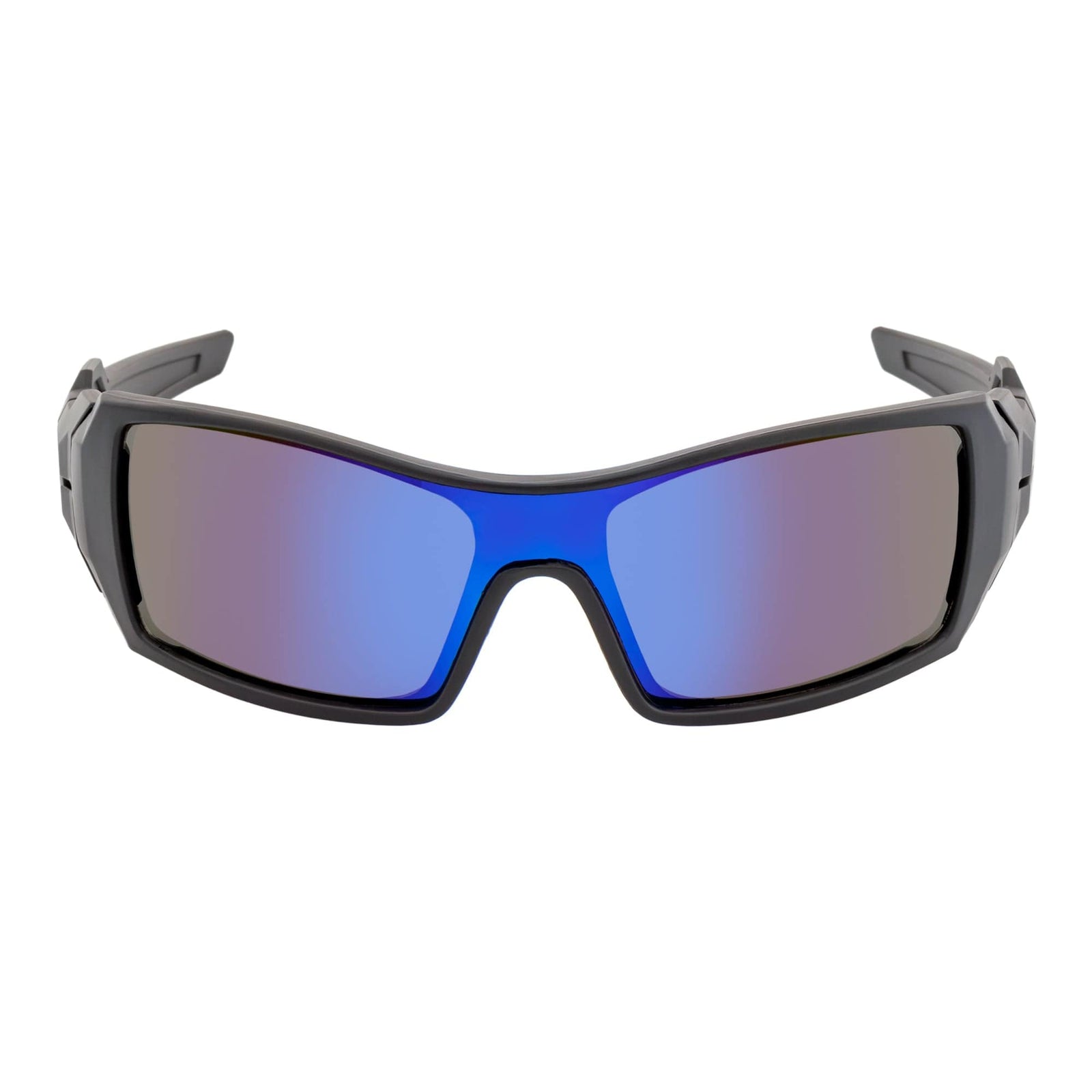 FUEL - Modern Sports Wraparound Single Lens Sunglasses Matte Black Blue Mirror