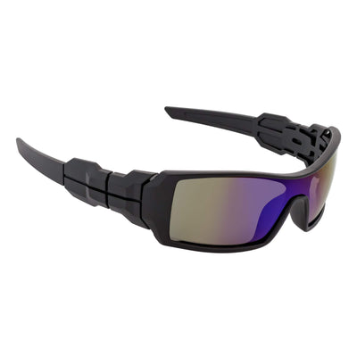FUEL - Modern Sports Wraparound Single Lens Sunglasses Matte Black Blue Mirror