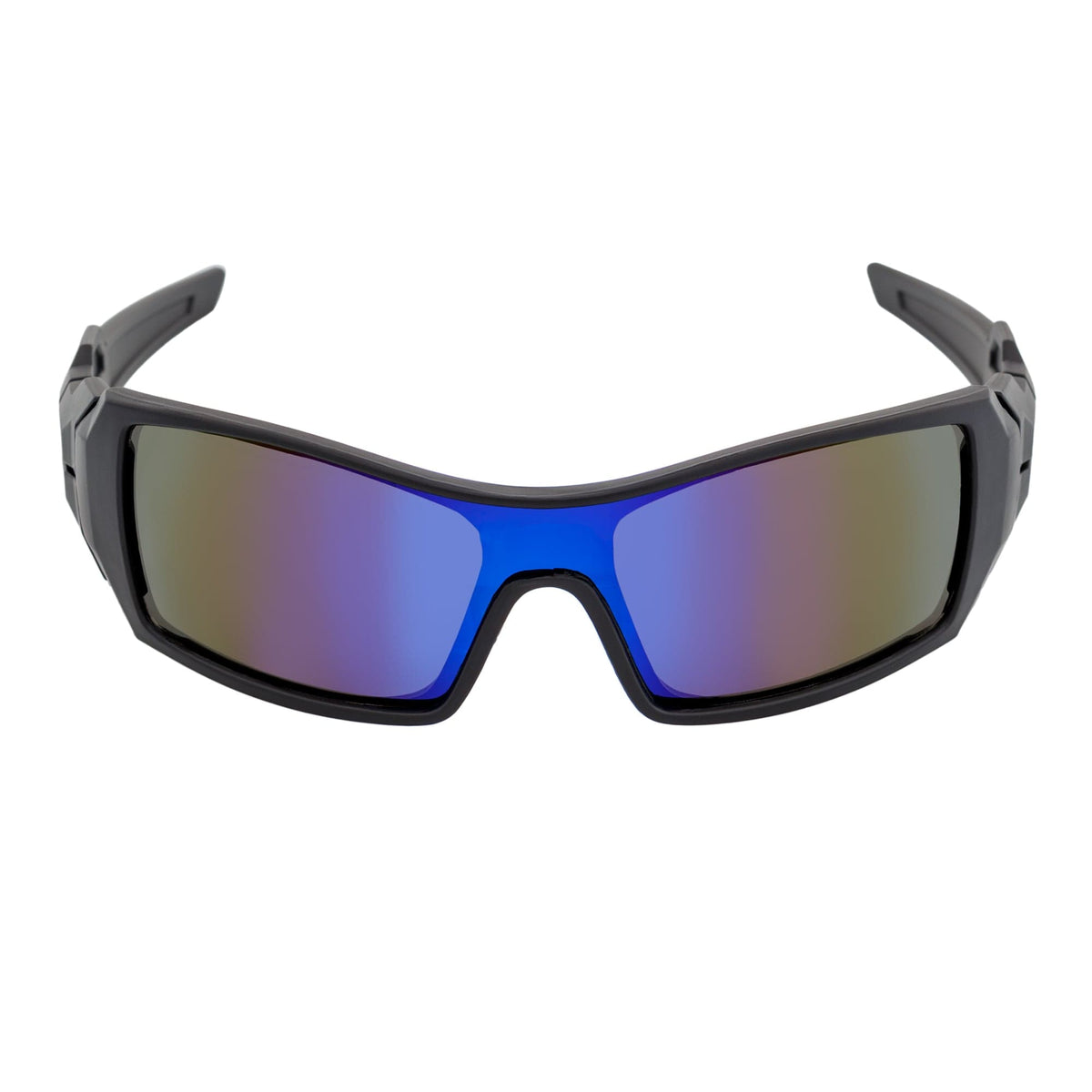 FUEL - Modern Sports Wraparound Single Lens Sunglasses Matte Black Blue Mirror