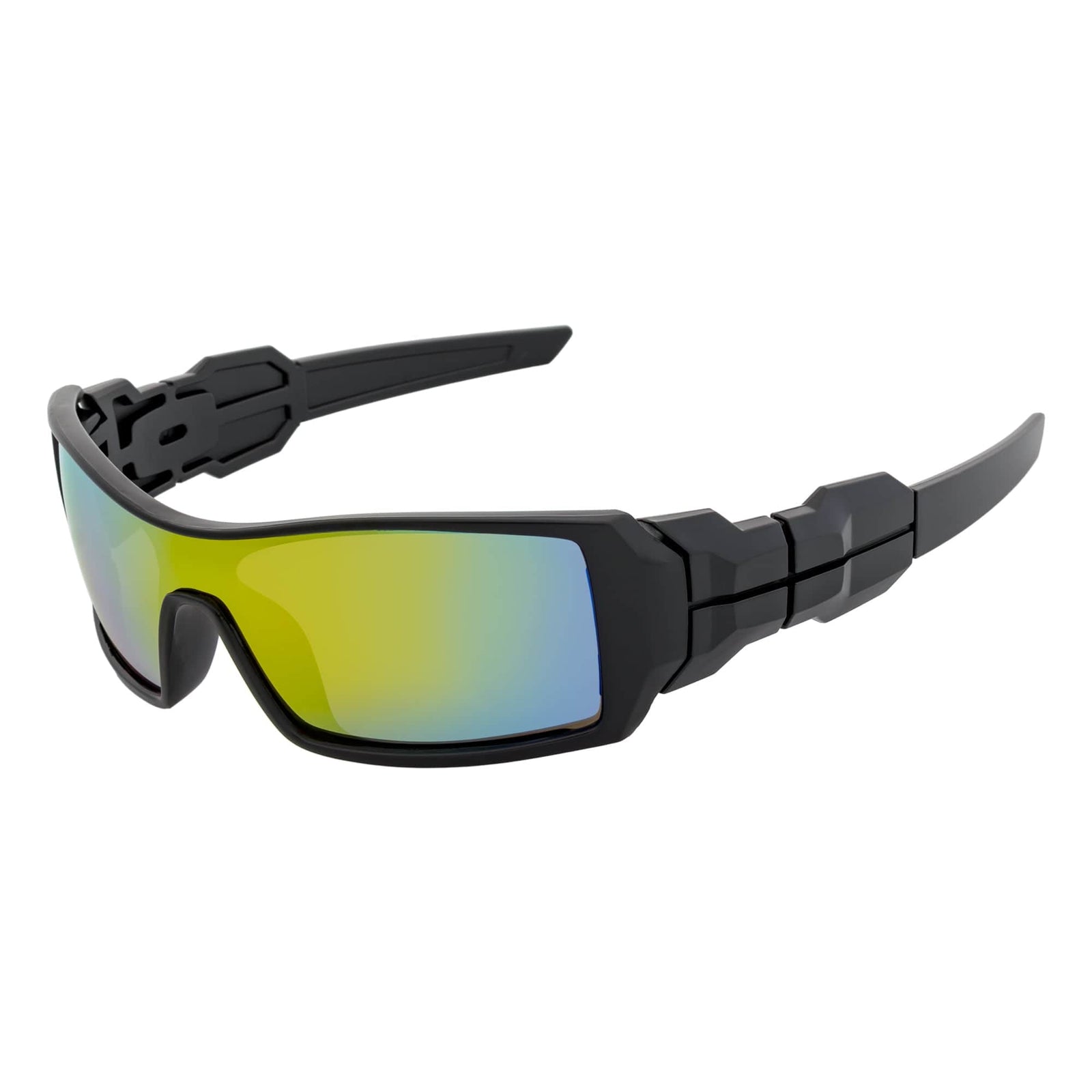 FUEL - Modern Sports Wraparound Single Lens Sunglasses Matte Black Orange Mirror