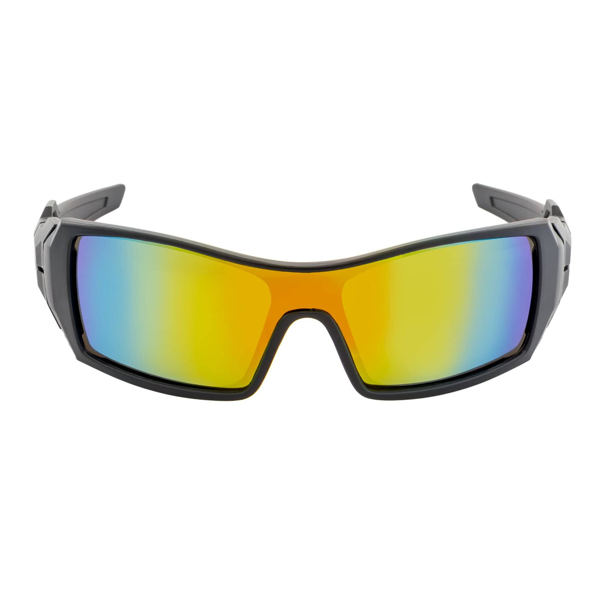 FUEL - Modern Sports Wraparound Single Lens Sunglasses Matte Black Orange Mirror