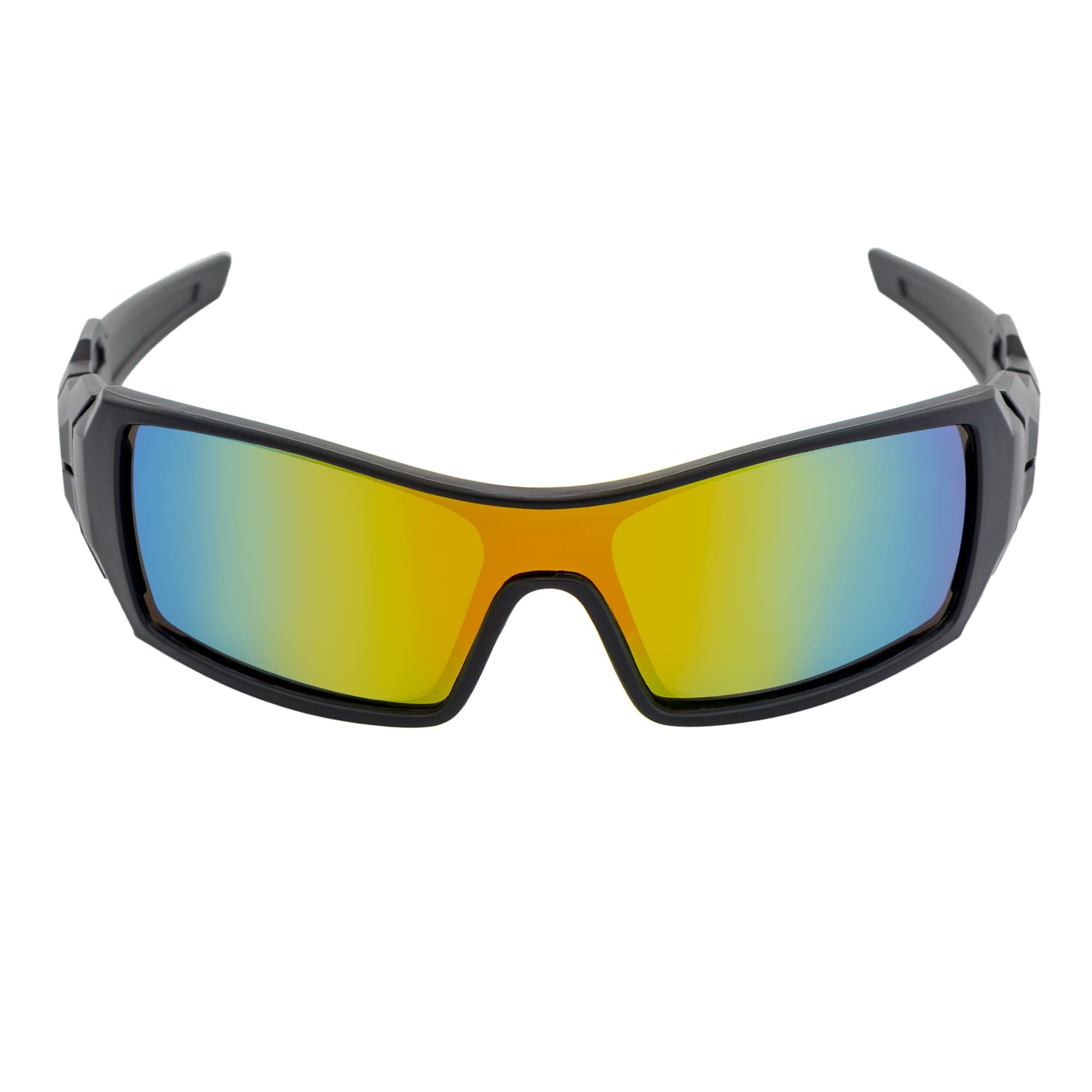 FUEL - Modern Sports Wraparound Single Lens Sunglasses Matte Black Orange Mirror