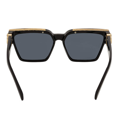 GUAP - High Fashion Metal Accent Square Sunglasses Gloss Black - Gold Smoke Tint