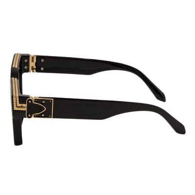 GUAP - High Fashion Metal Accent Square Sunglasses Gloss Black - Gold Smoke Tint