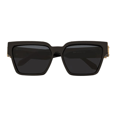 GUAP - High Fashion Metal Accent Square Sunglasses Gloss Black - Gold Smoke Tint