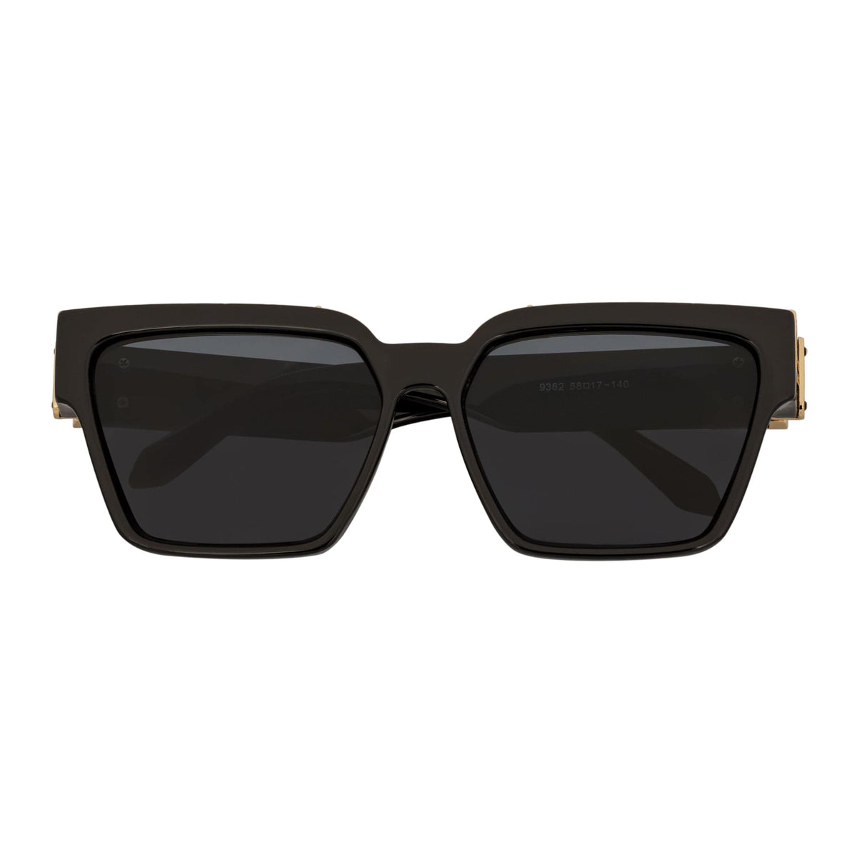 GUAP - High Fashion Metal Accent Square Sunglasses Gloss Black - Gold Smoke Tint