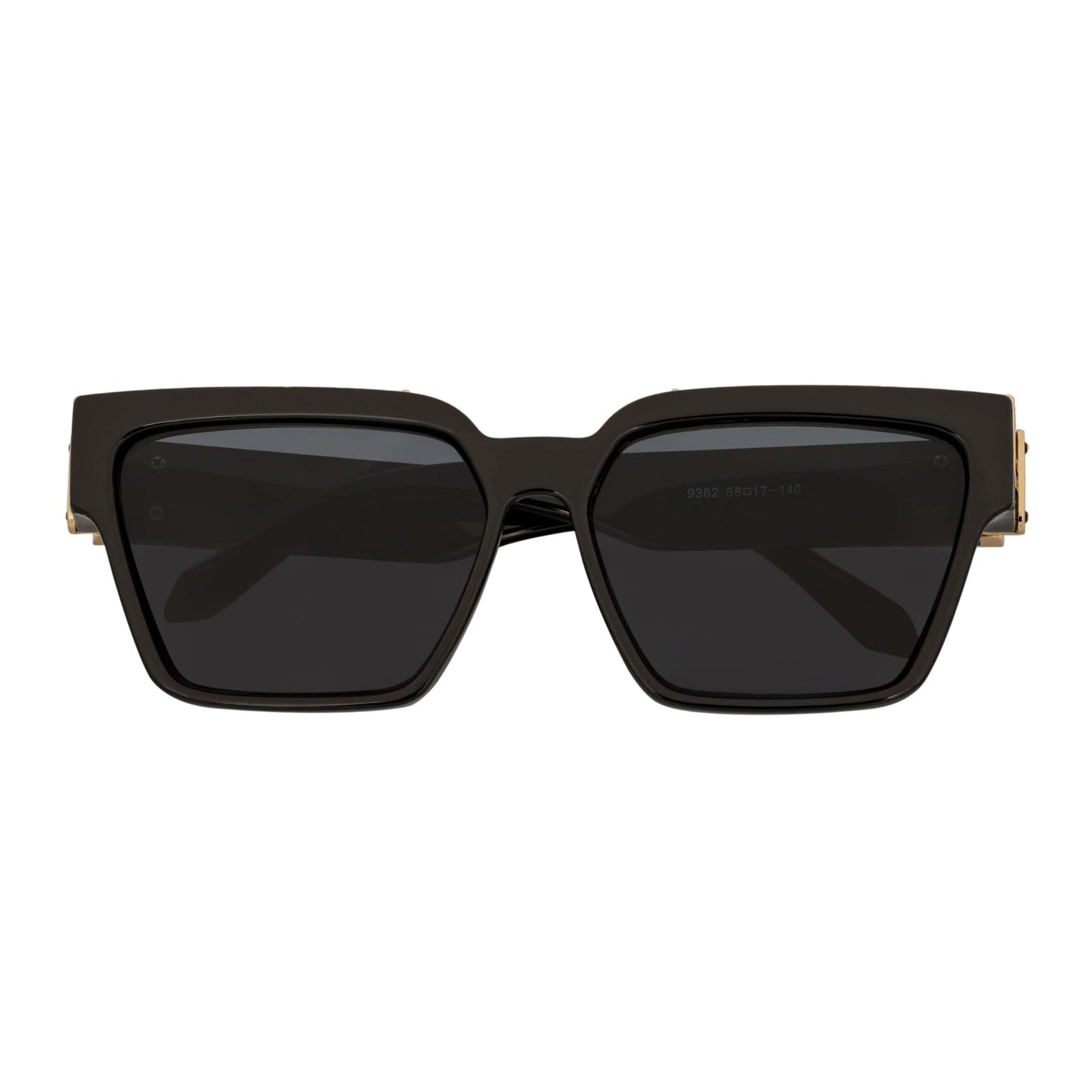 GUAP - High Fashion Metal Accent Square Sunglasses Gloss Black - Gold Smoke Tint