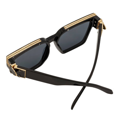 GUAP - High Fashion Metal Accent Square Sunglasses Gloss Black - Gold Smoke Tint