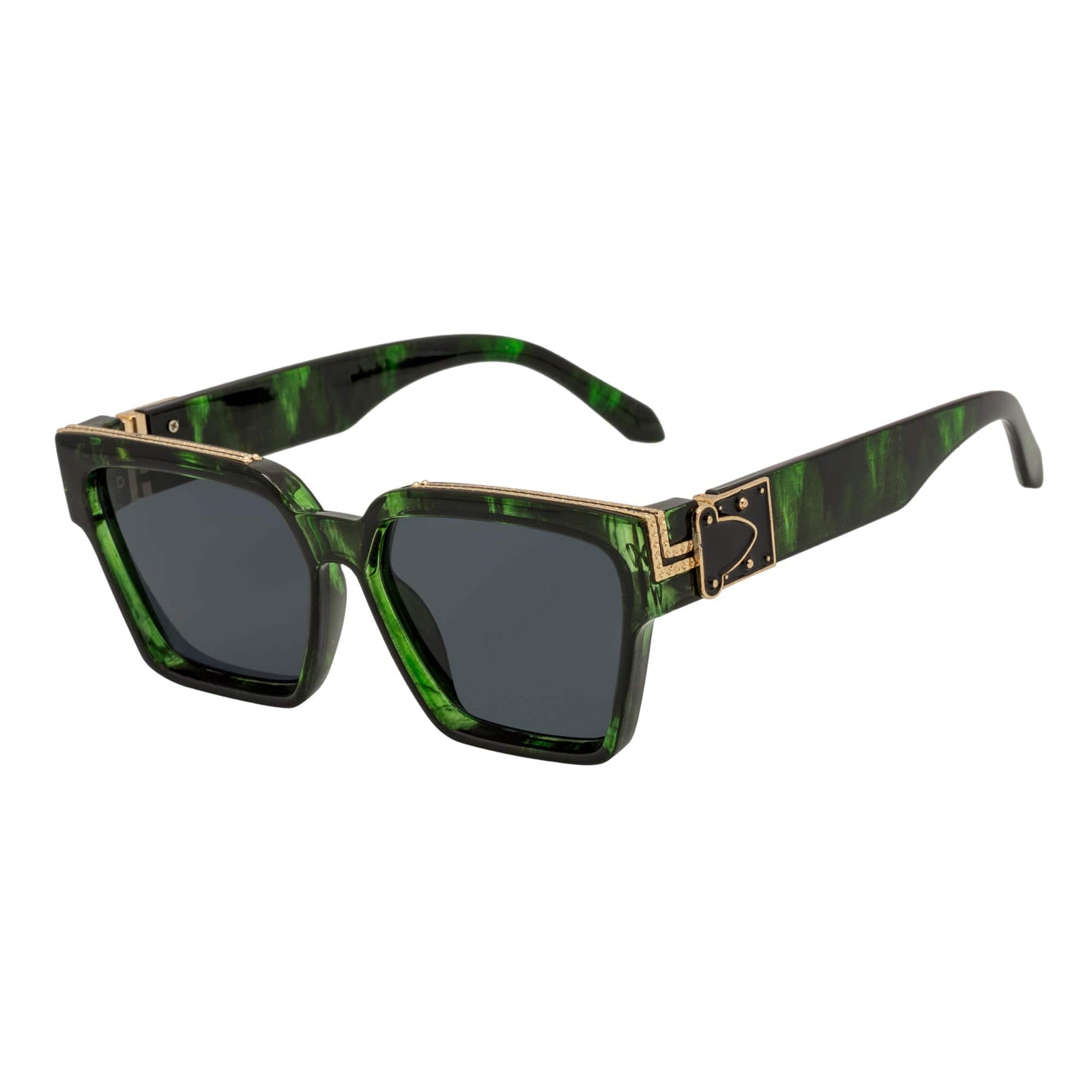 GUAP - High Fashion Metal Accent Square Sunglasses Marble Green - Gold Smoke Tint