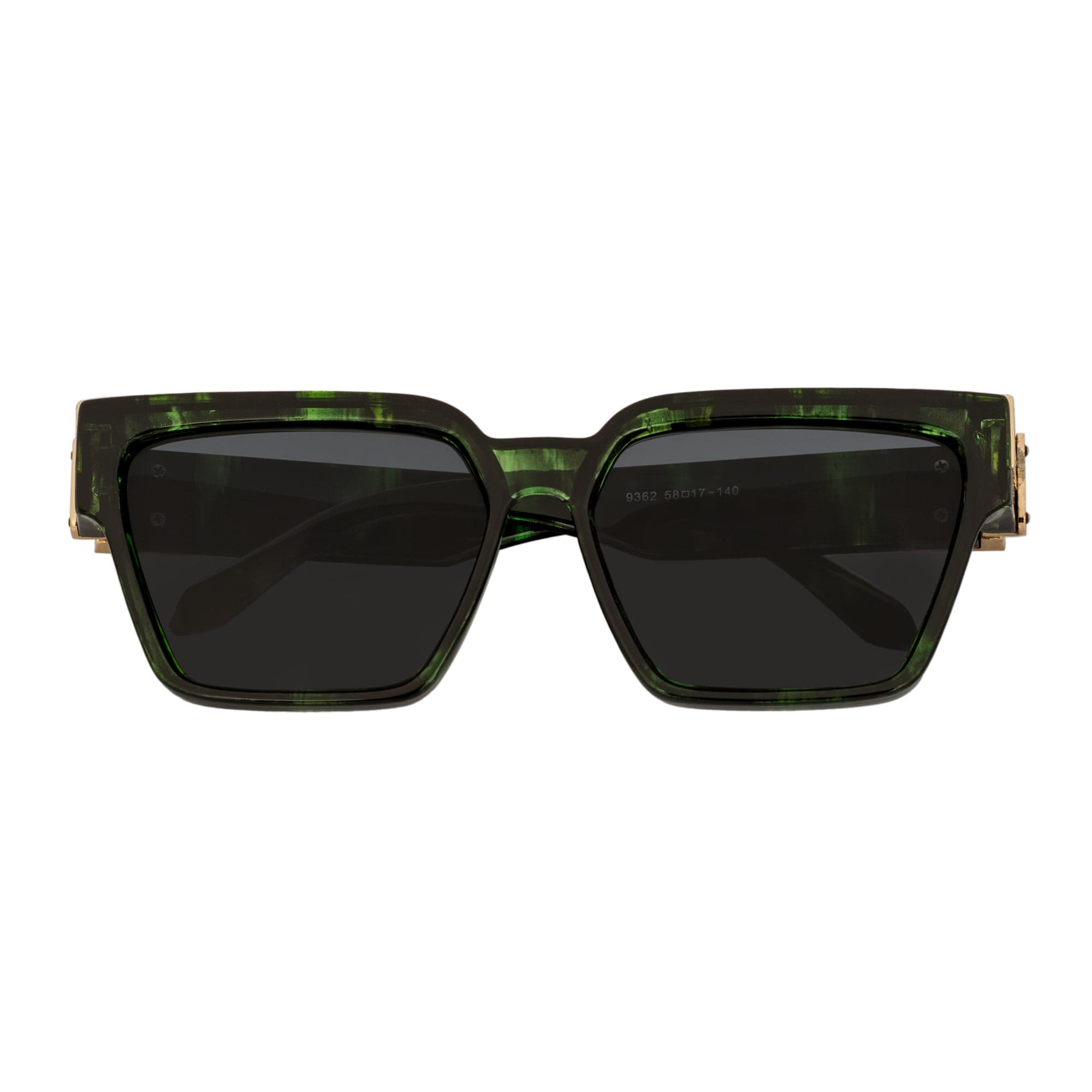 GUAP - High Fashion Metal Accent Square Sunglasses Marble Green - Gold Smoke Tint