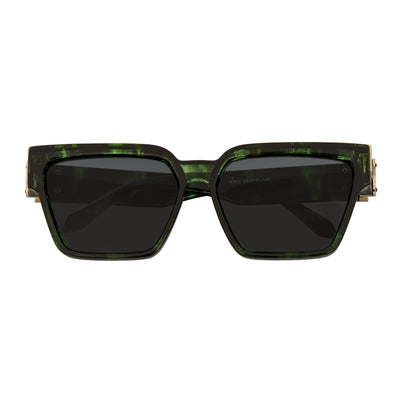 GUAP - High Fashion Metal Accent Square Sunglasses Marble Green - Gold Smoke Tint