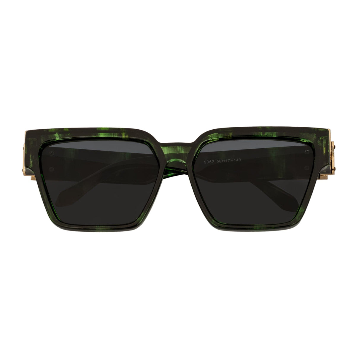 GUAP - High Fashion Metal Accent Square Sunglasses Marble Green - Gold Smoke Tint