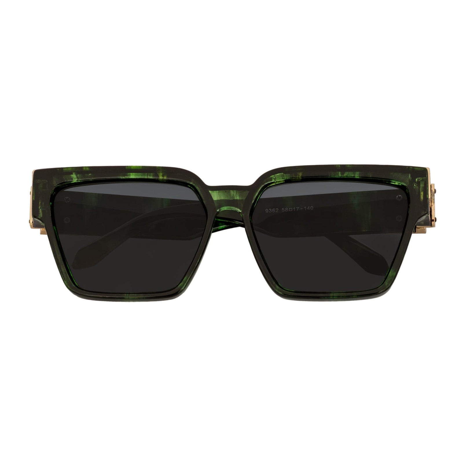 GUAP - High Fashion Metal Accent Square Sunglasses Marble Green - Gold Smoke Tint
