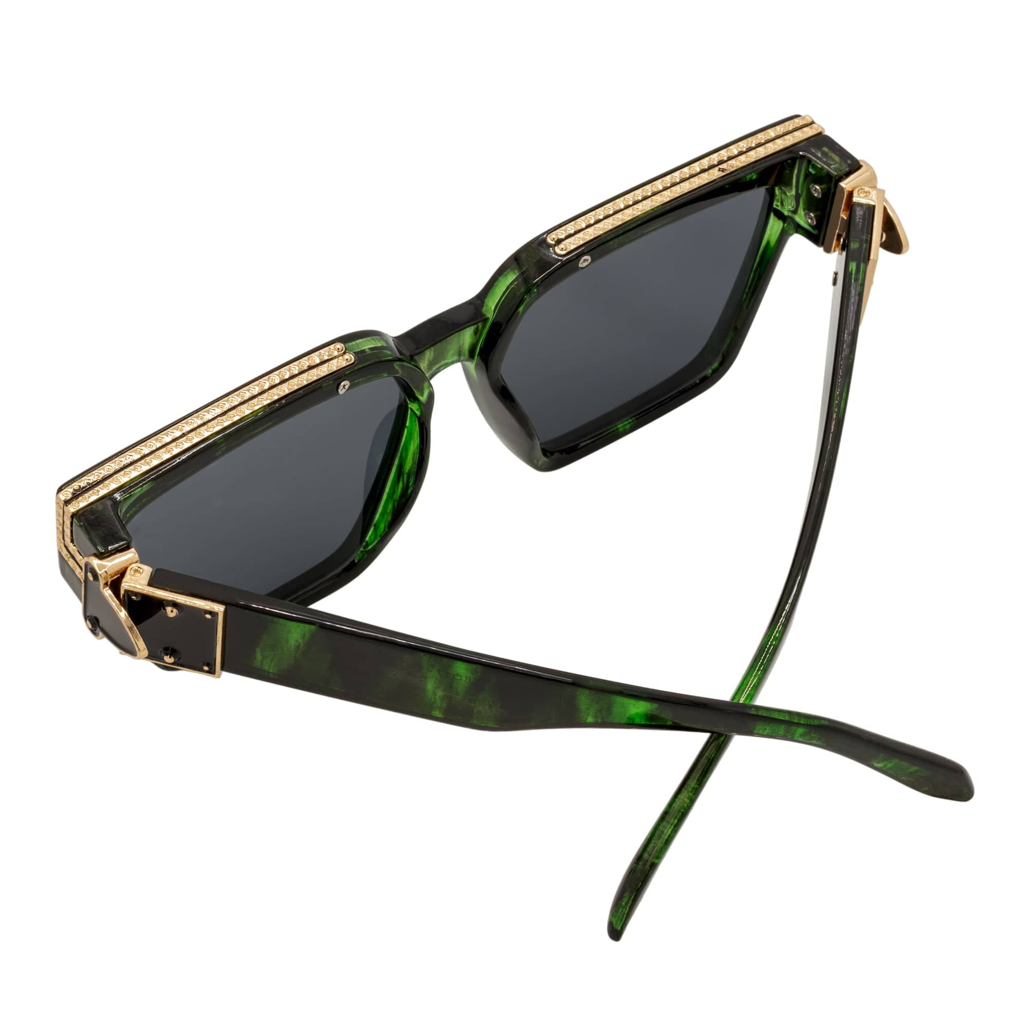 GUAP - High Fashion Metal Accent Square Sunglasses Marble Green - Gold Smoke Tint