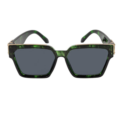 GUAP - High Fashion Metal Accent Square Sunglasses Marble Green - Gold Smoke Tint