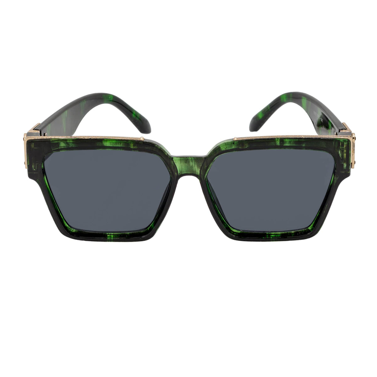 GUAP - High Fashion Metal Accent Square Sunglasses Marble Green - Gold Smoke Tint