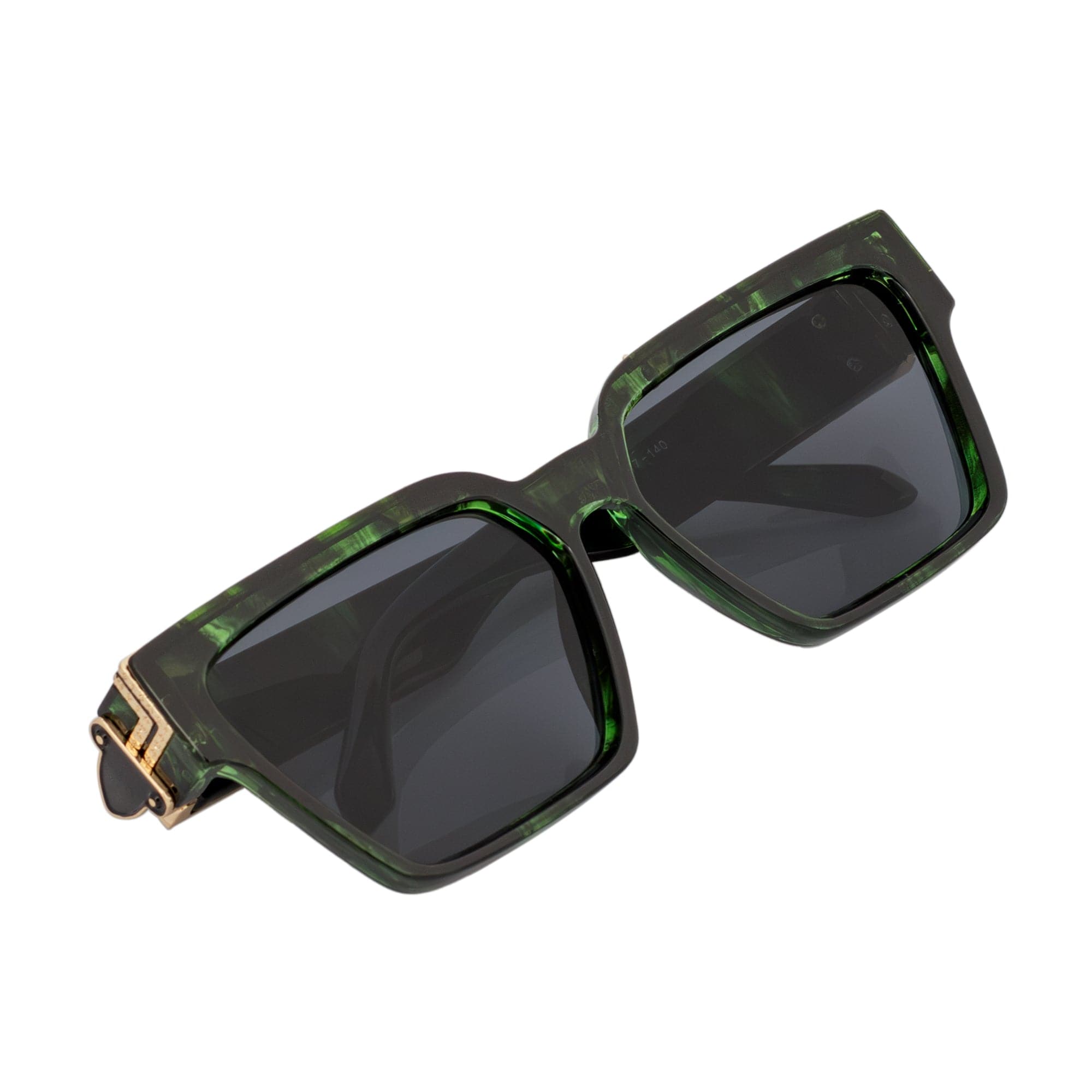 GUAP - High Fashion Metal Accent Square Sunglasses Marble Green - Gold Smoke Tint