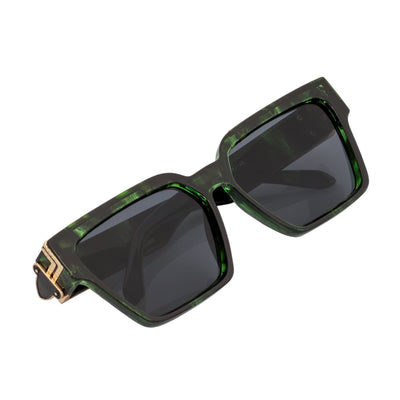 GUAP - High Fashion Metal Accent Square Sunglasses Marble Green - Gold Smoke Tint