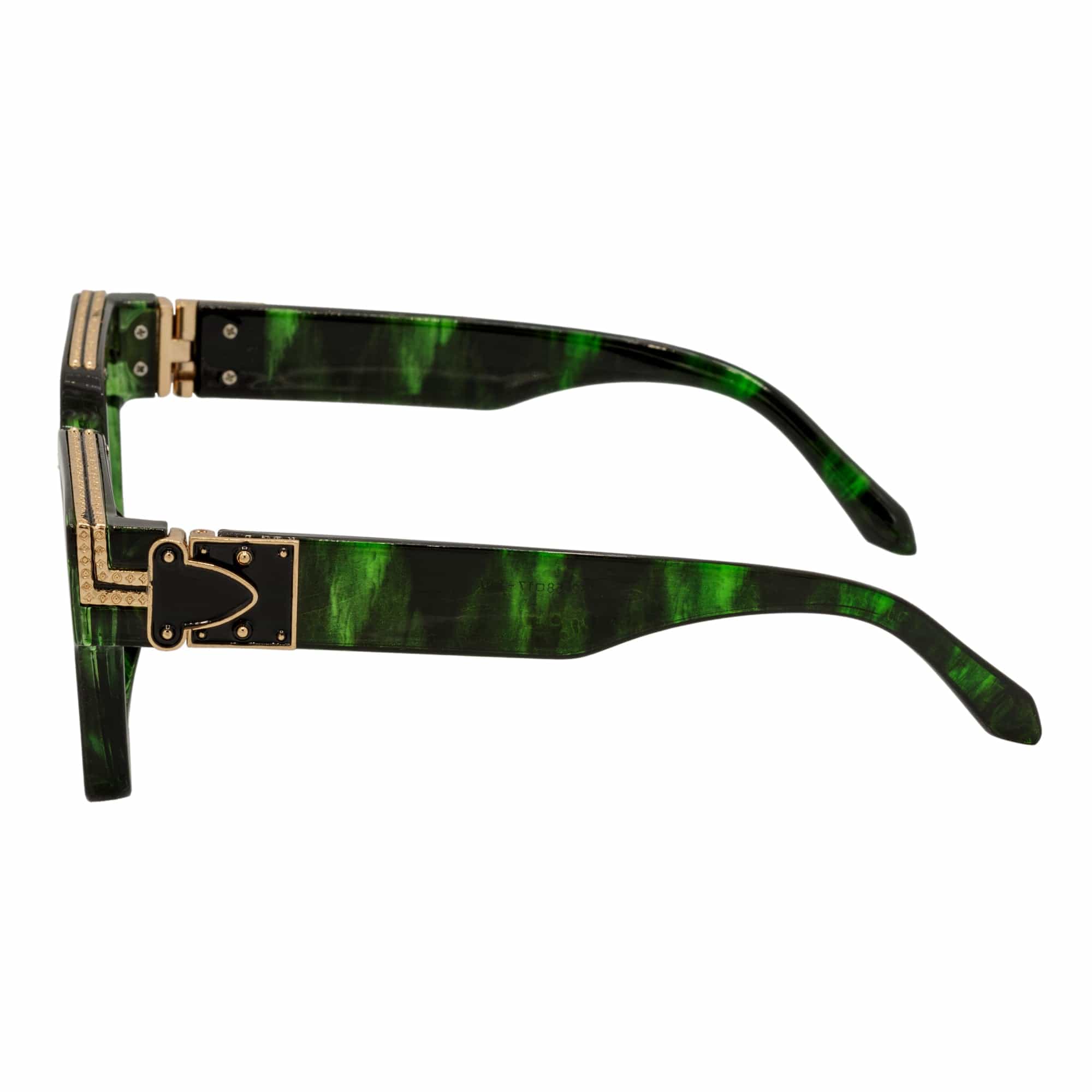 GUAP - High Fashion Metal Accent Square Sunglasses Marble Green - Gold Smoke Tint