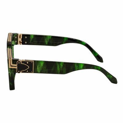 GUAP - High Fashion Metal Accent Square Sunglasses Marble Green - Gold Smoke Tint