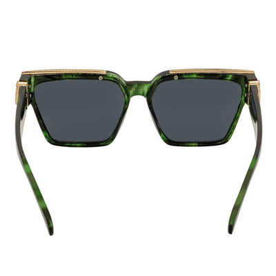 GUAP - High Fashion Metal Accent Square Sunglasses Marble Green - Gold Smoke Tint