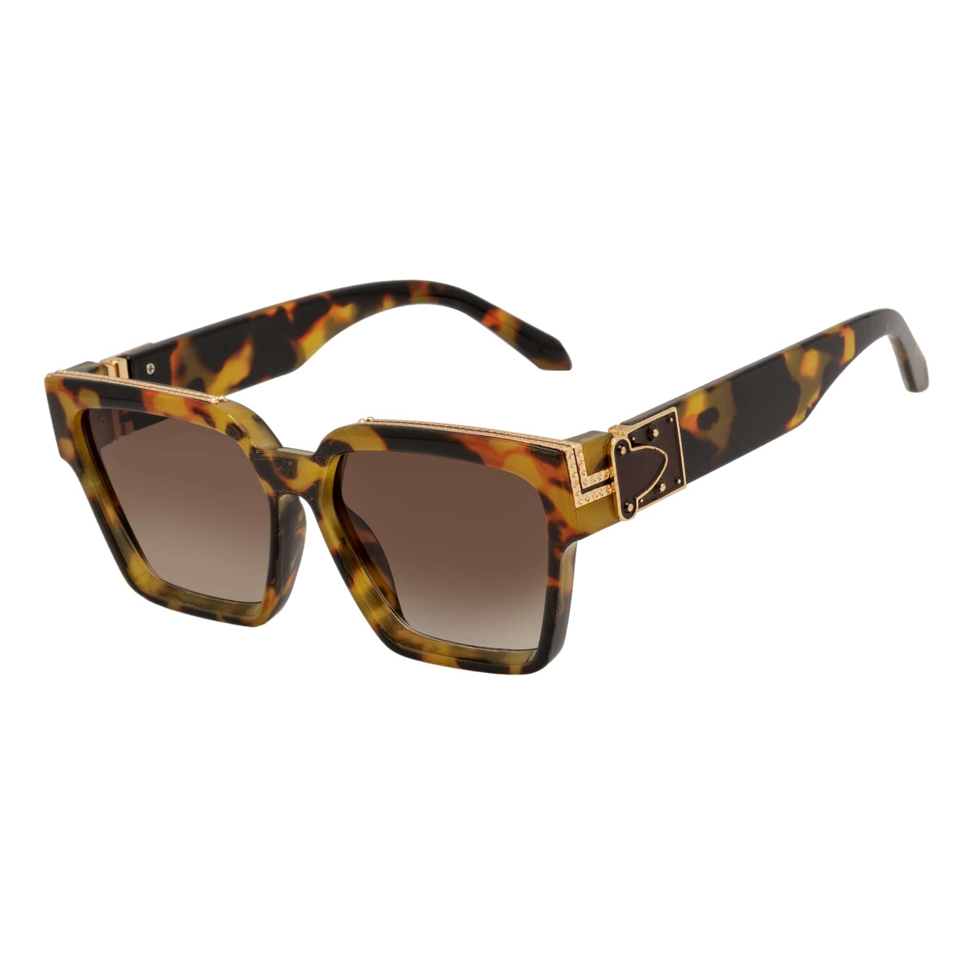 GUAP - High Fashion Metal Accent Square Sunglasses Tortoise - Gold Amber Fade