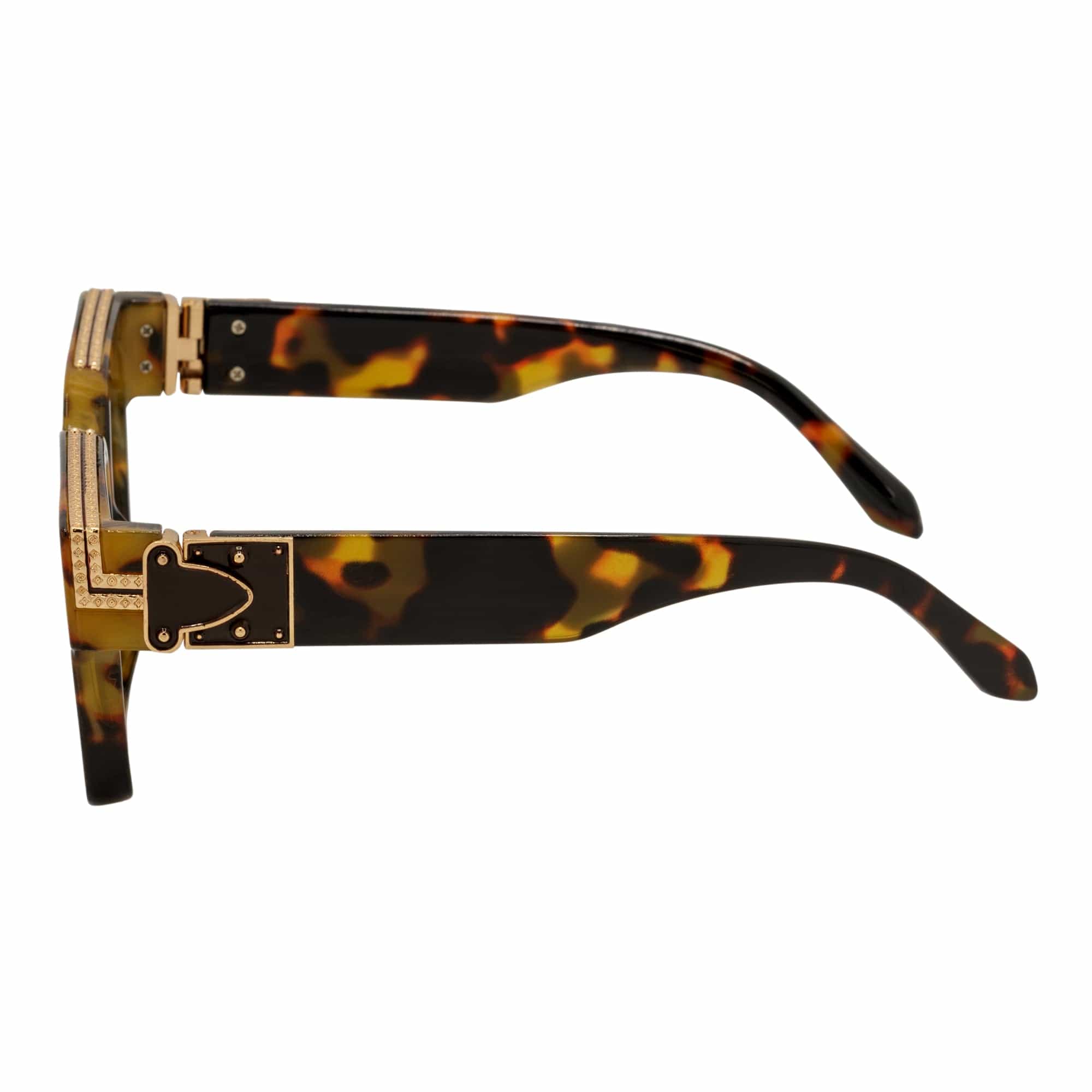 GUAP - High Fashion Metal Accent Square Sunglasses Tortoise - Gold Amber Fade