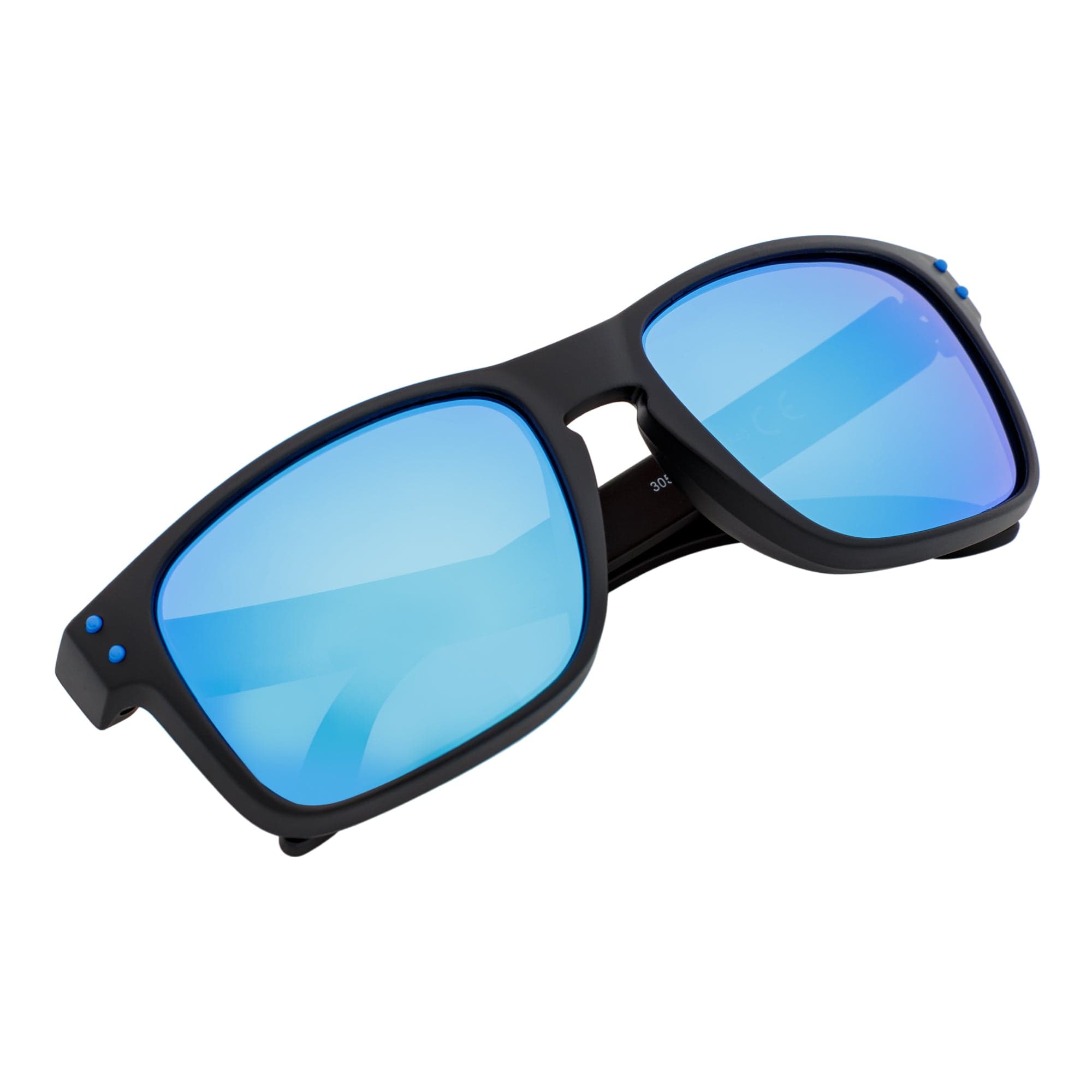 HALLBROOK - Polarized Modern Sports Sunglasses Matte Black Blue Mirror - MorspecsM1004-2