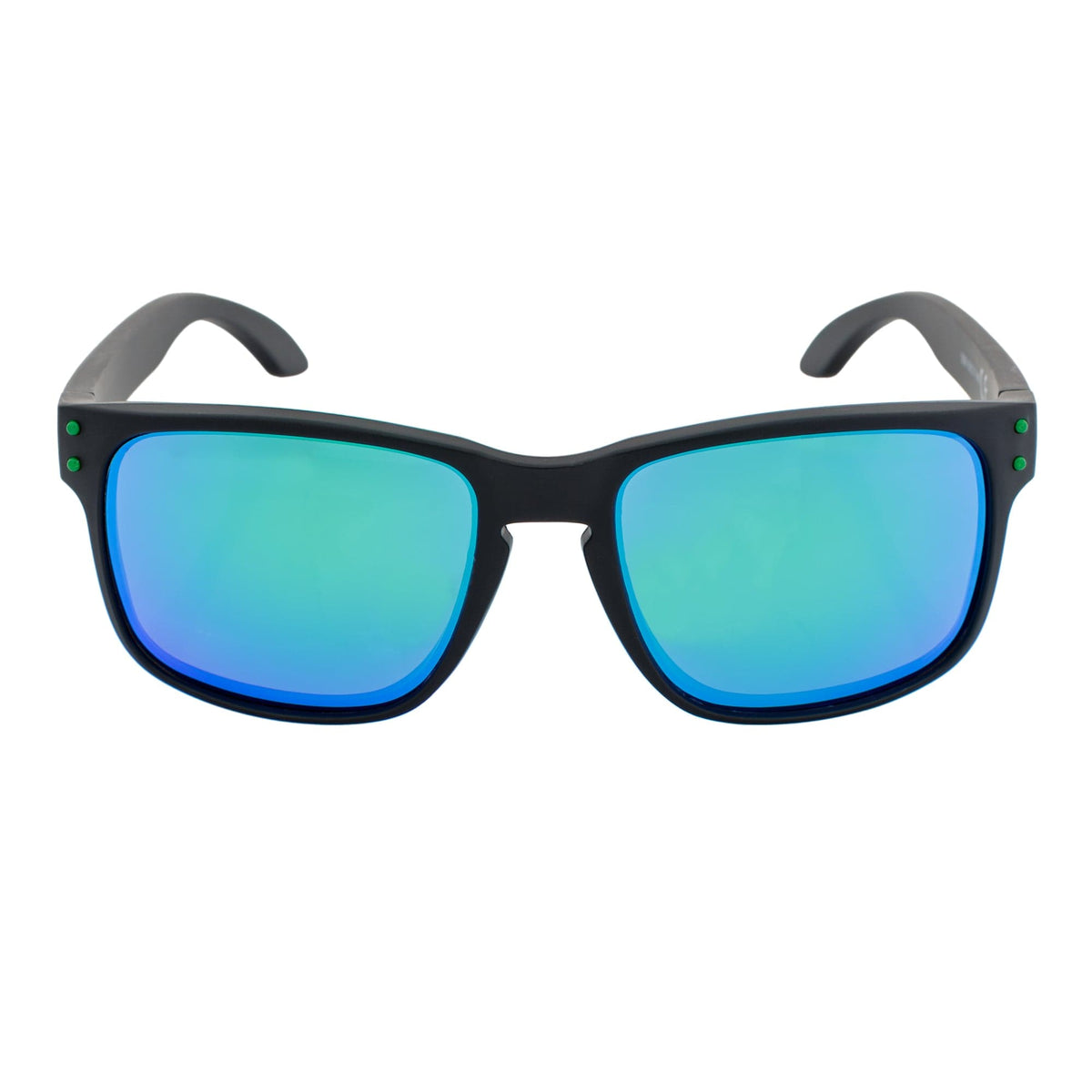 HALLBROOK - Polarized Modern Sports Horn Sunglasses Matte Black Green Mirror