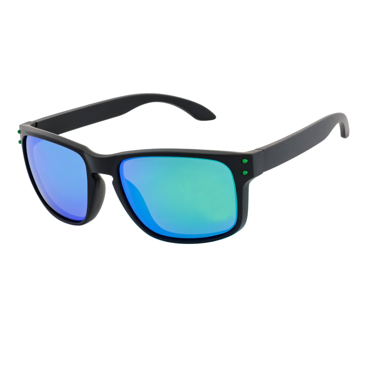 HALLBROOK - Polarized Modern Sports Horn Sunglasses Matte Black Green Mirror