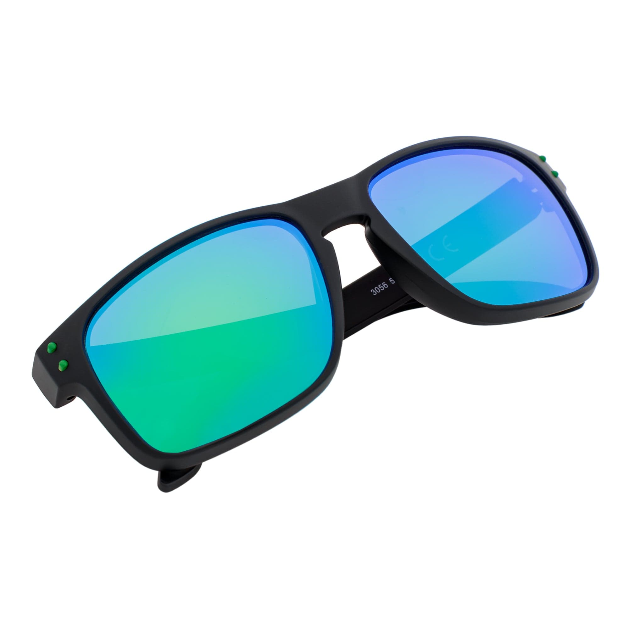 HALLBROOK - Polarized Modern Sports Horn Sunglasses Matte Black Green Mirror