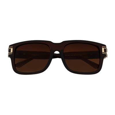 IMPERIAL - Square Two - Tone Metal Accent Square Sunglasses Clear Brown Amber Fade