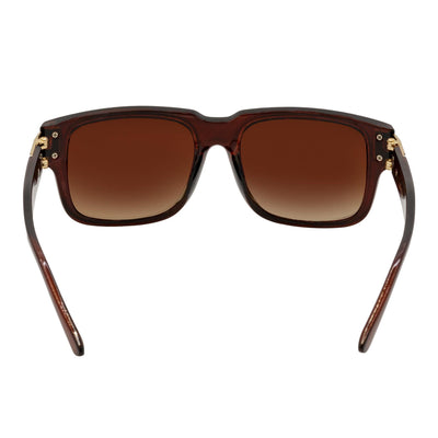 IMPERIAL - Square Two - Tone Metal Accent Square Sunglasses Clear Brown Amber Fade