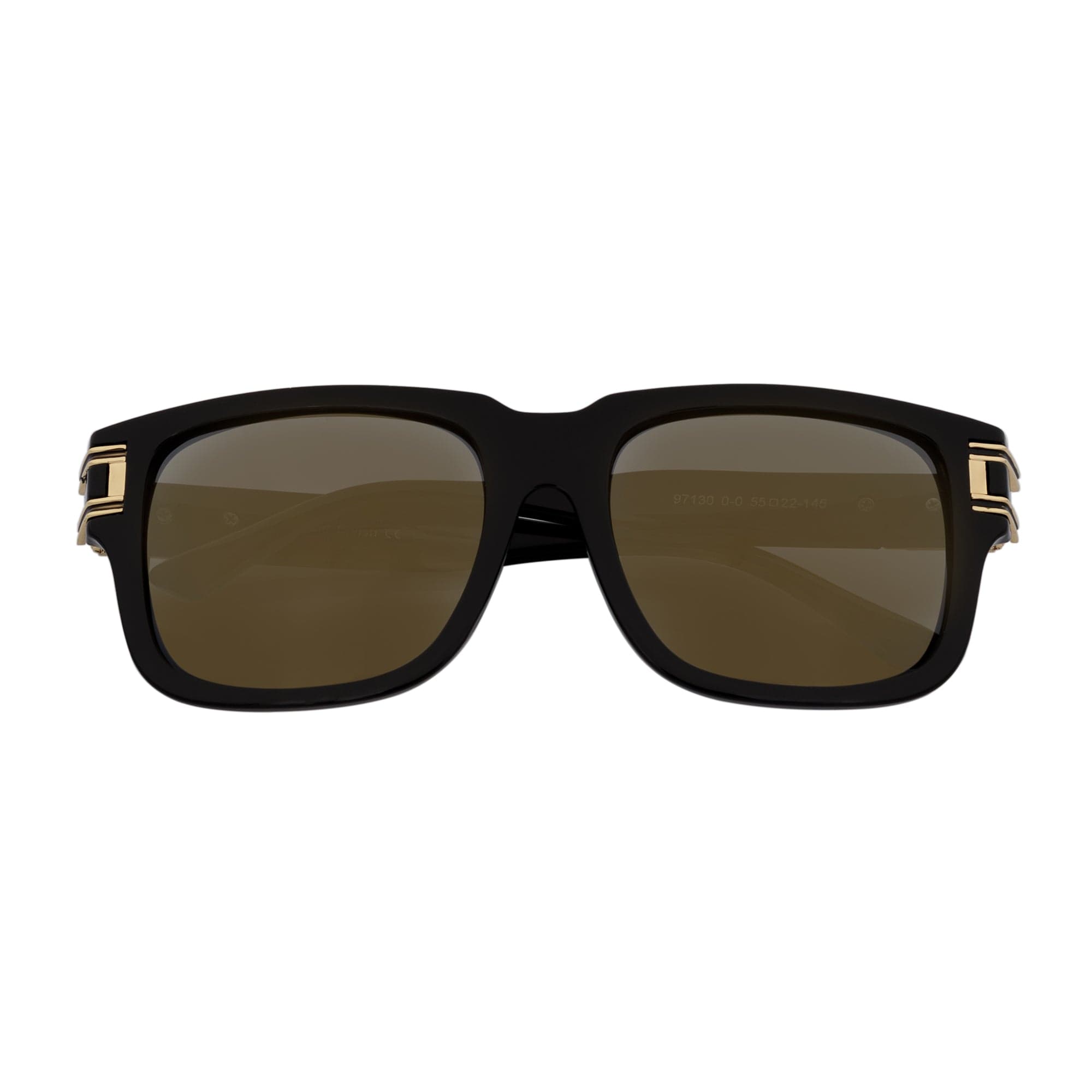 IMPERIAL - Square Two - Tone Metal Accent Square Sunglasses Gloss Black - Gold Gold Mirror