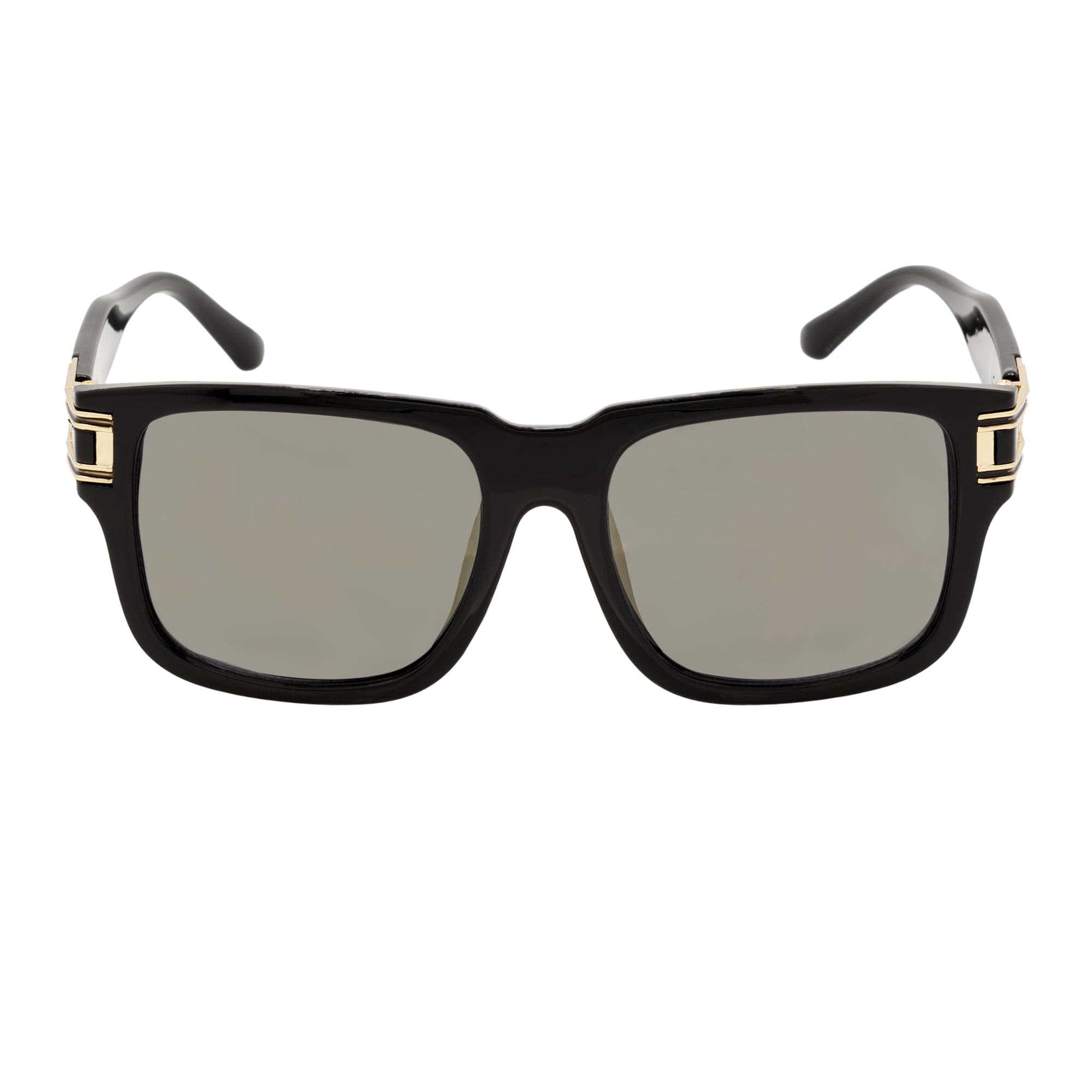 IMPERIAL - Square Two - Tone Metal Accent Square Sunglasses Gloss Black - Gold Gold Mirror
