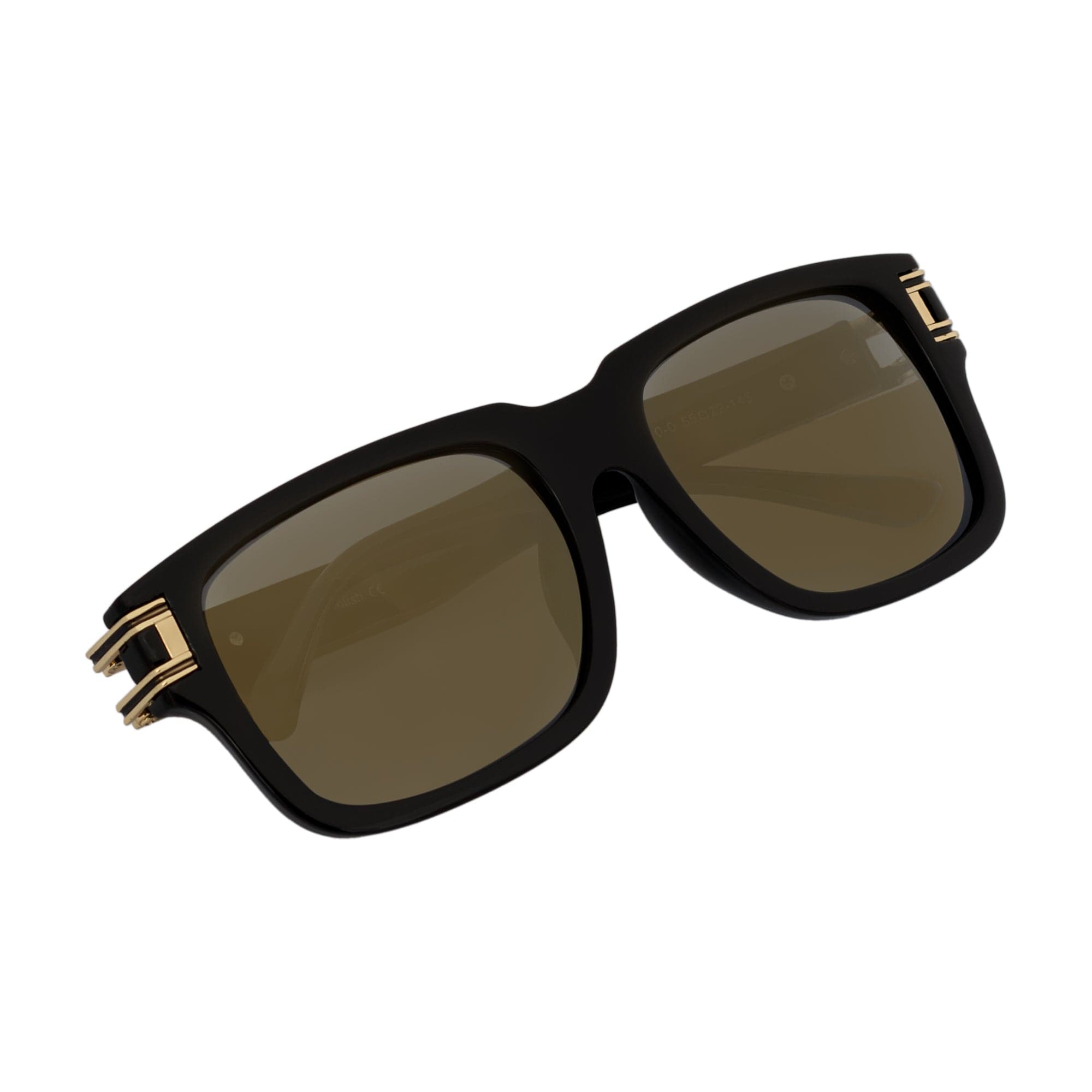 IMPERIAL - Square Two - Tone Metal Accent Square Sunglasses Gloss Black - Gold Gold Mirror