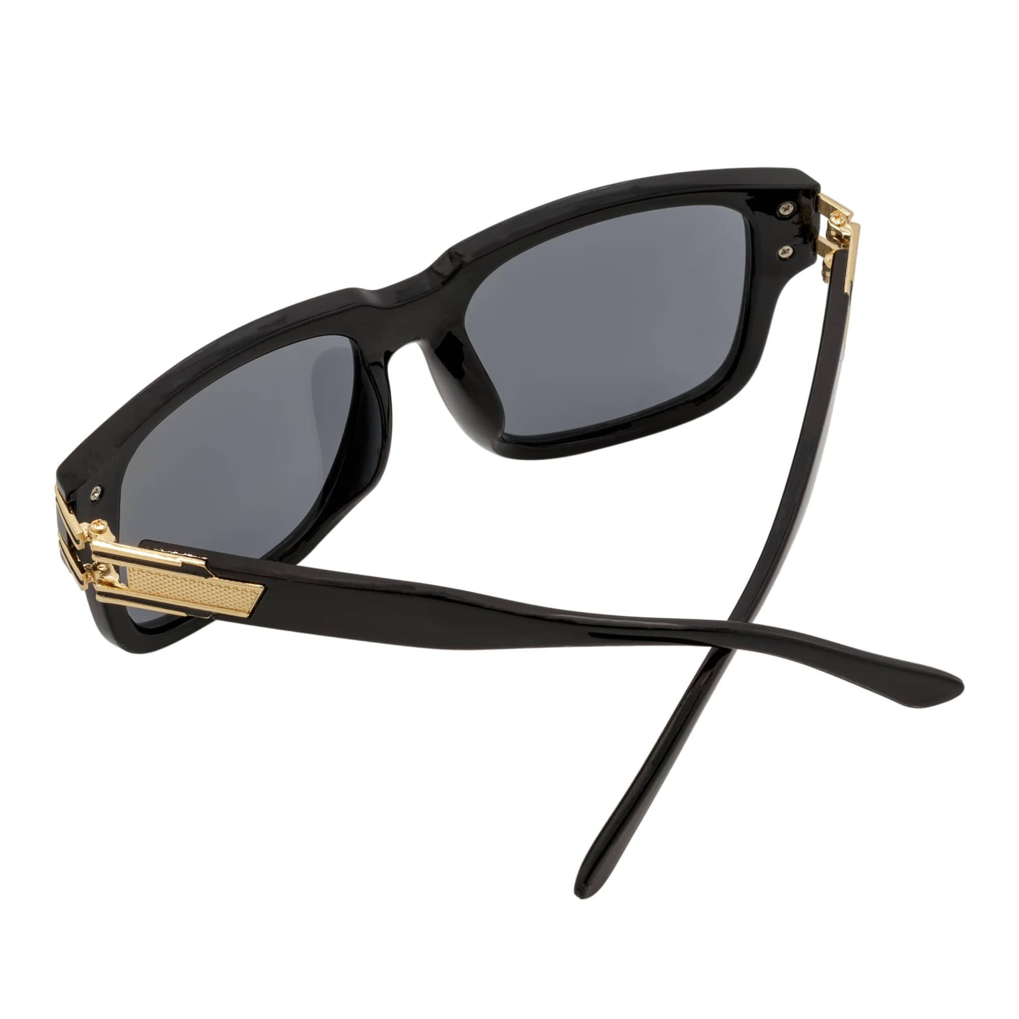 IMPERIAL - Square Two - Tone Metal Accent Square Sunglasses Gloss Black - Gold Gold Mirror