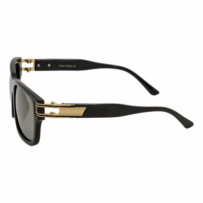 IMPERIAL - Square Two - Tone Metal Accent Square Sunglasses Gloss Black - Gold Gold Mirror