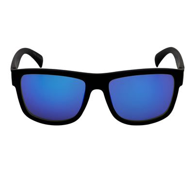 KENT - Modern Flat Top Horn Rimmed Sunglasses Matte Black Blue Mirror