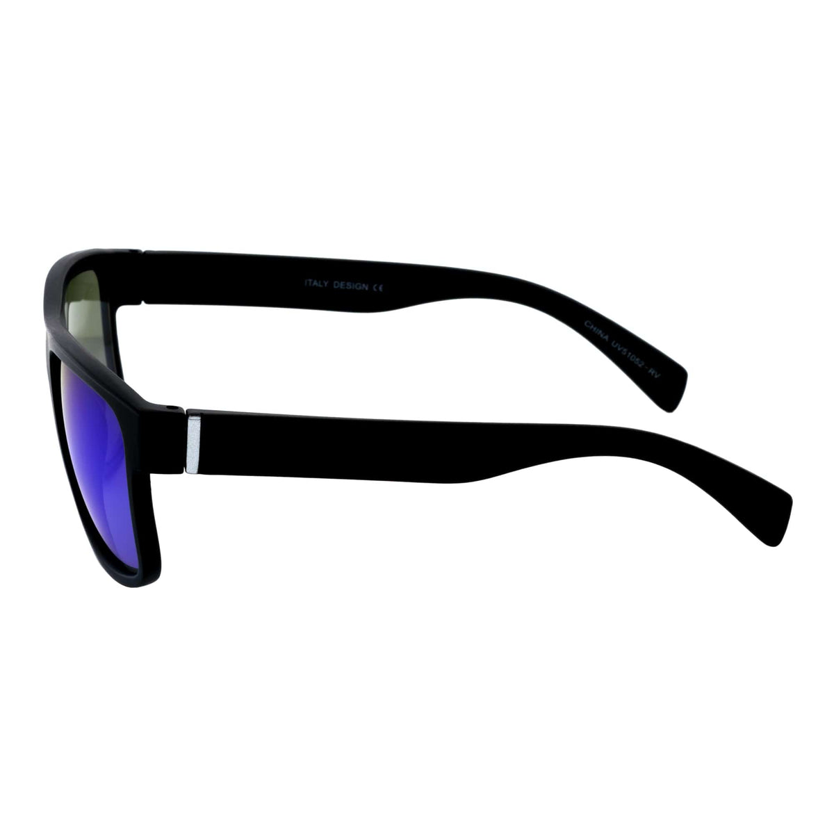 KENT - Modern Flat Top Horn Rimmed Sunglasses Matte Black Blue Mirror