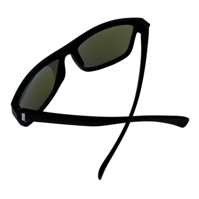 KENT - Modern Flat Top Horn Rimmed Sunglasses Matte Black Blue Mirror