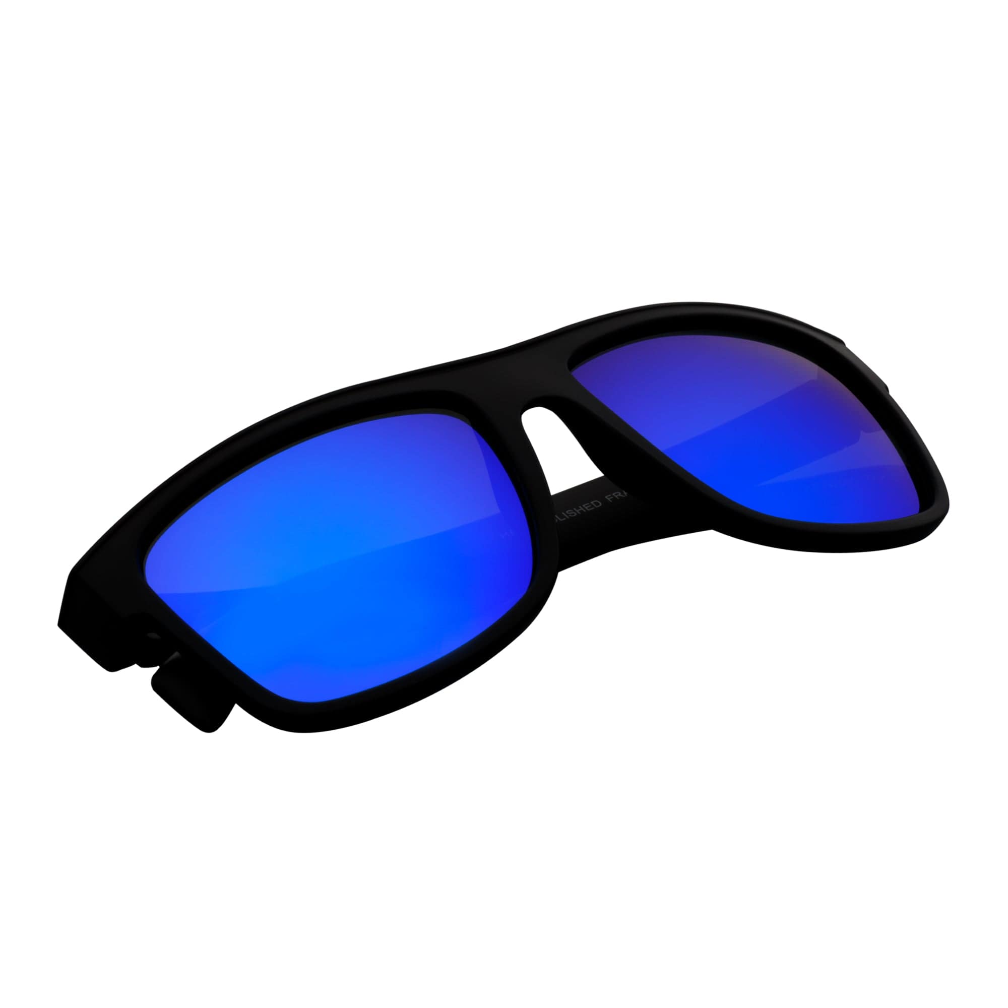 KENT - Modern Flat Top Horn Rimmed Sunglasses Matte Black Blue Mirror