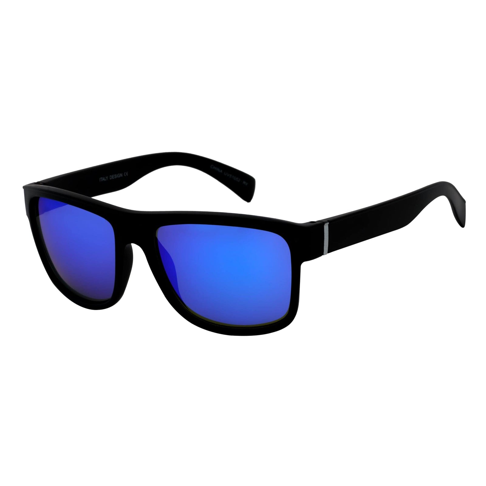 KENT - Modern Flat Top Horn Rimmed Sunglasses Matte Black Blue Mirror