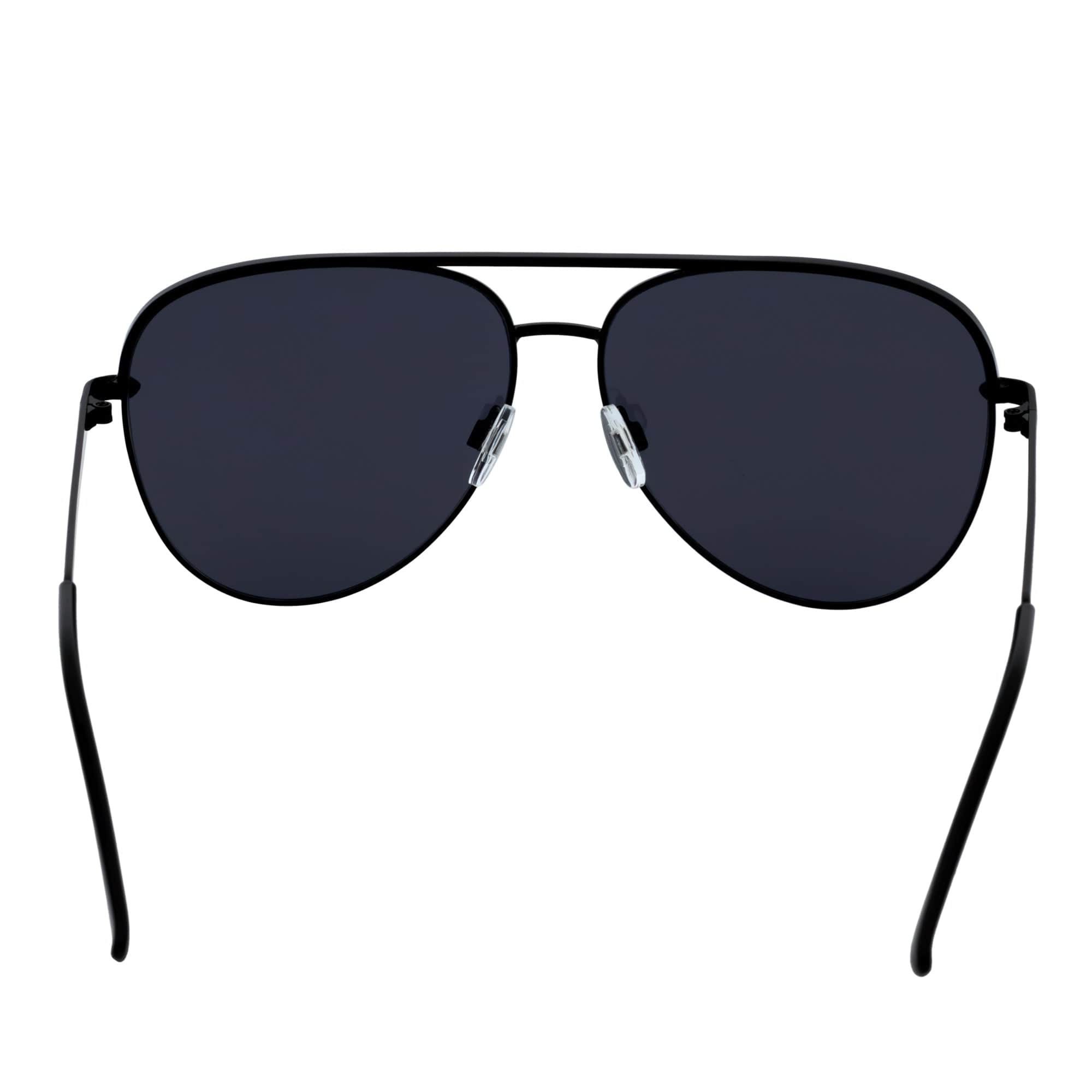 KEY - Oversize Large Flat Lens Metal Aviator Sunglasses Black Silver Mirror