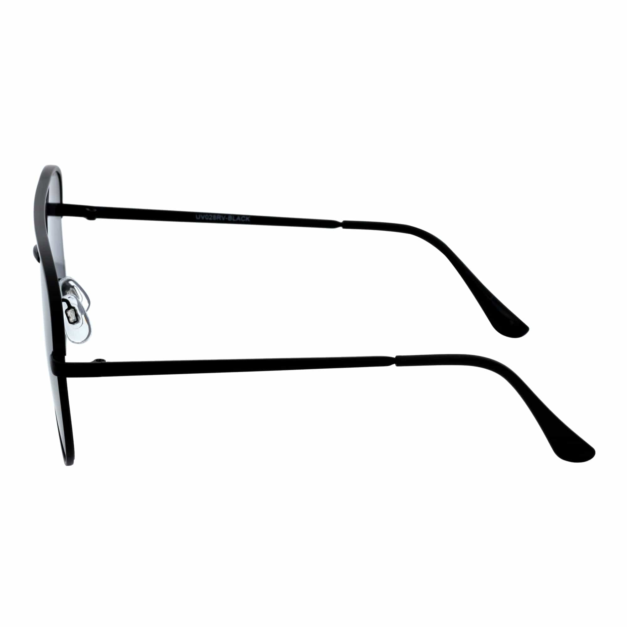 KEY - Oversize Large Flat Lens Metal Aviator Sunglasses Black Silver Mirror