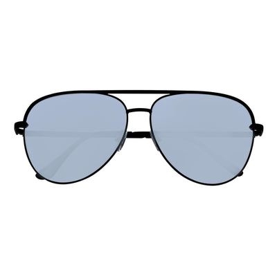 KEY - Oversize Large Flat Lens Metal Aviator Sunglasses Black Silver Mirror - Morspecs M1040-7