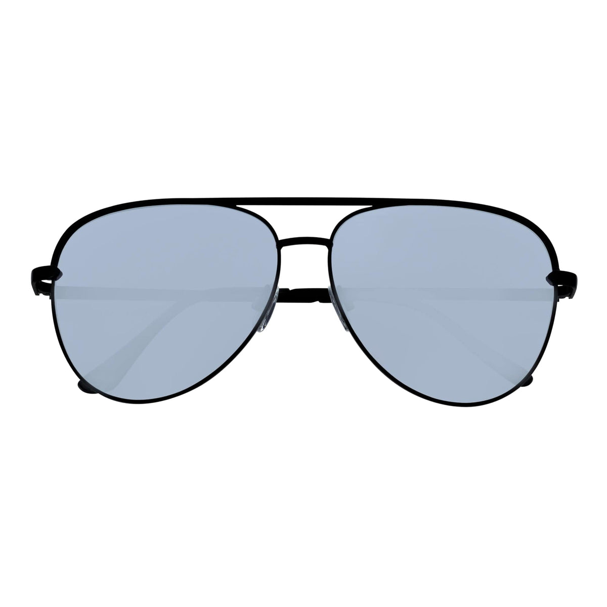 KEY - Oversize Large Flat Lens Metal Aviator Sunglasses Black Silver Mirror - Morspecs M1040-7