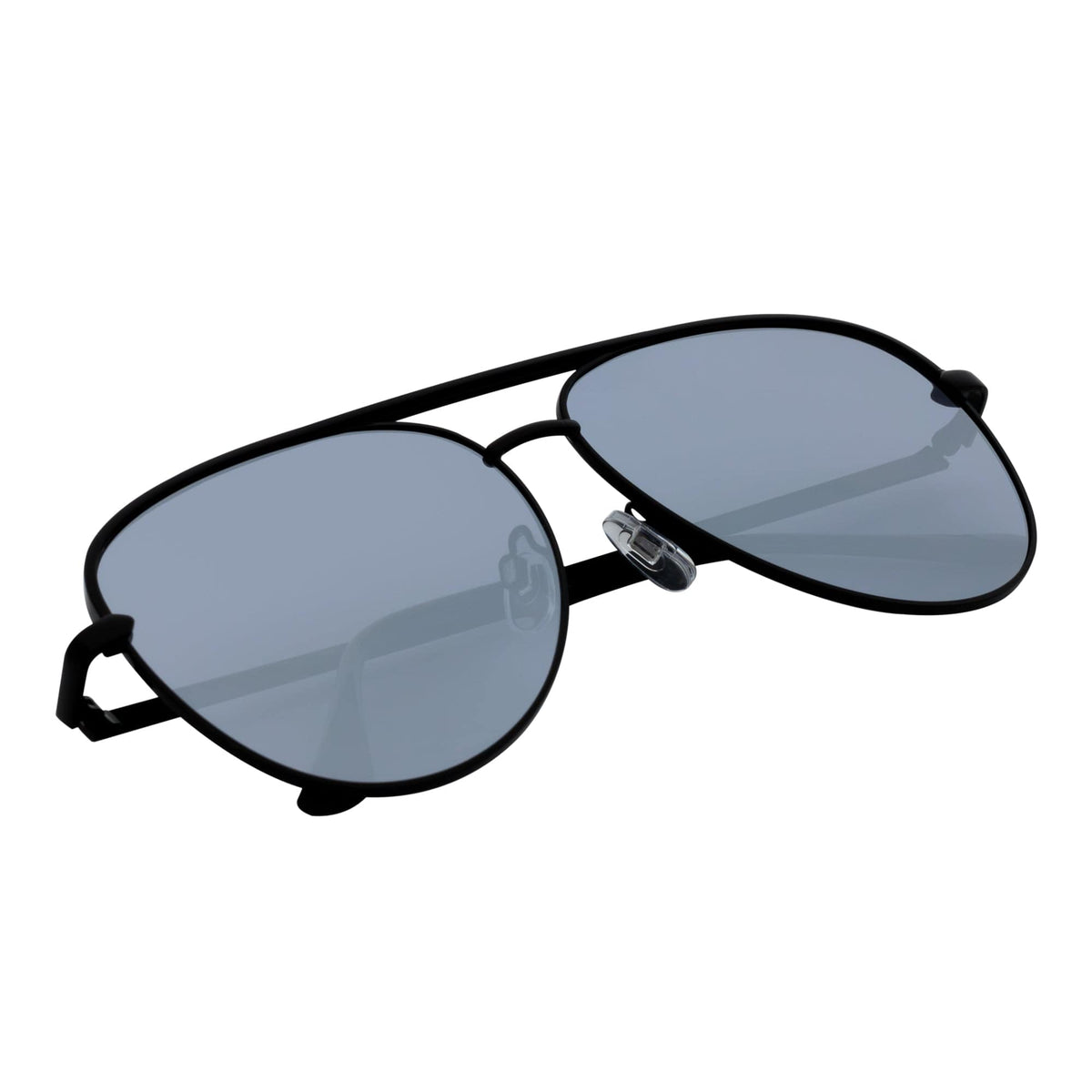 KEY - Oversize Large Flat Lens Metal Aviator Sunglasses Black Silver Mirror